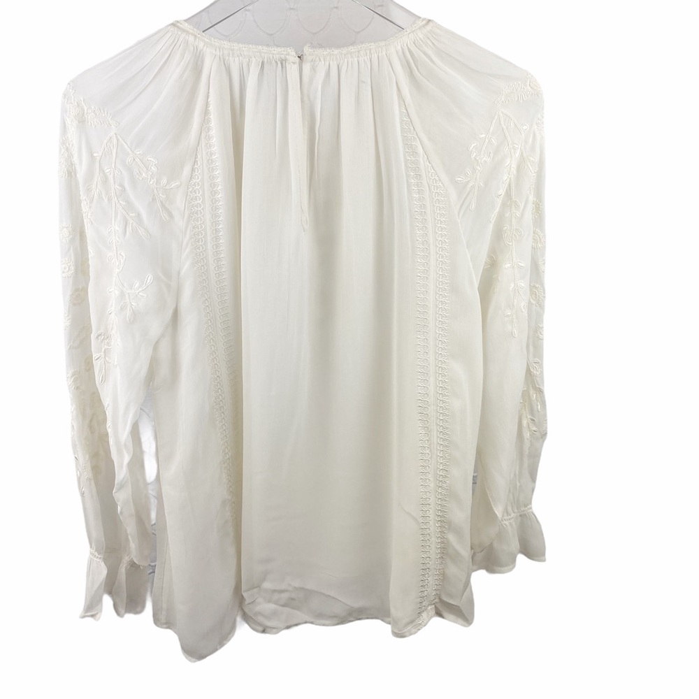 Joie White Sheer Embroidered Peasant Blouse Ruffle XS - Picture 4 of 6